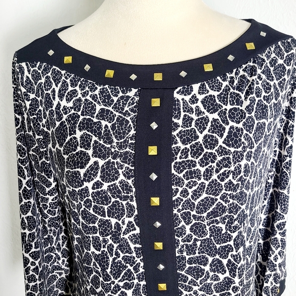 Style & Co. Black & White Print Tunic w/Gold & Silver Stud Accents, Size PL, NWT - Picture 3 of 10
